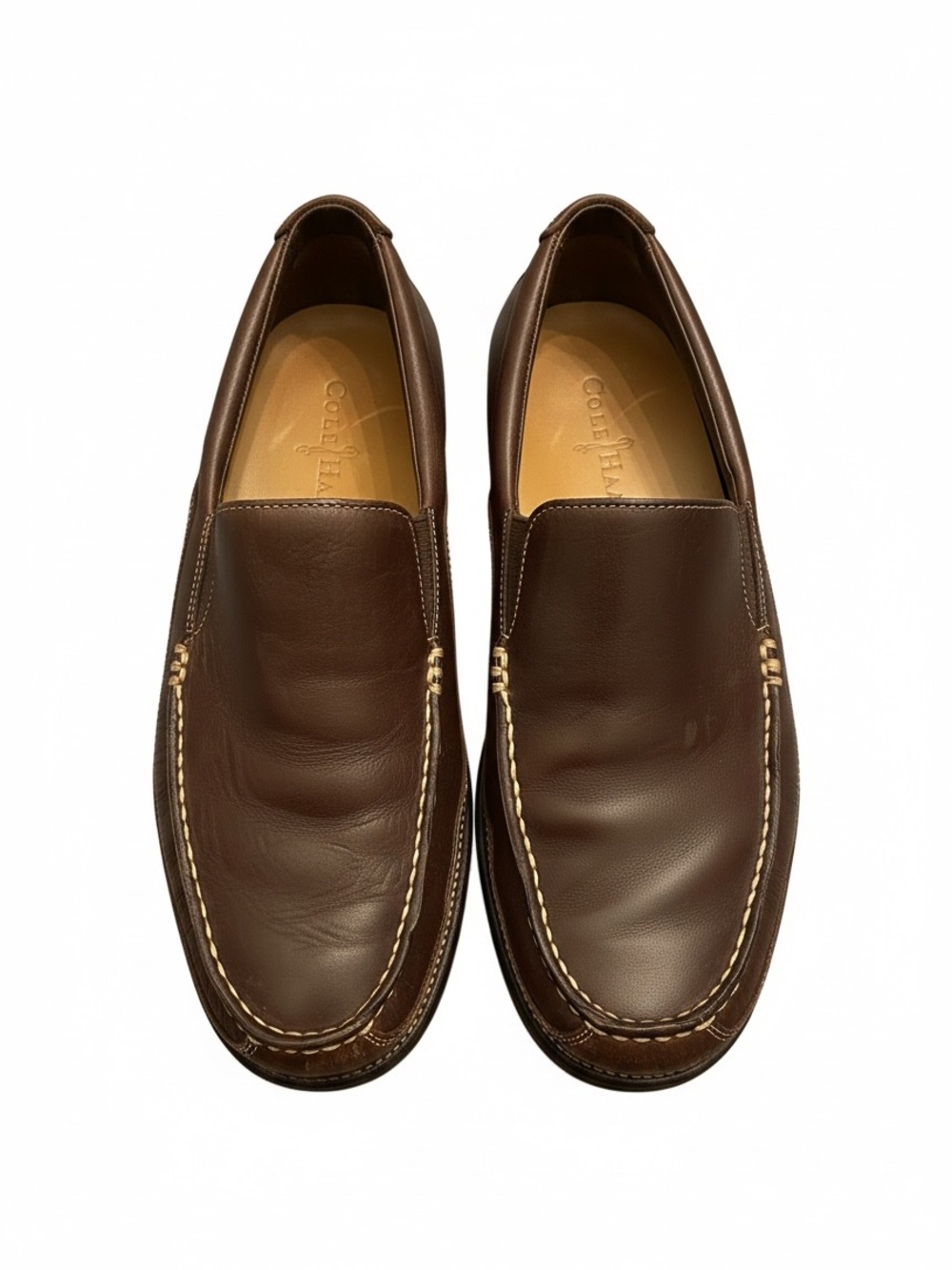 Cole Haan Brown Leather Slip-On Loafers with Contrast Stitch